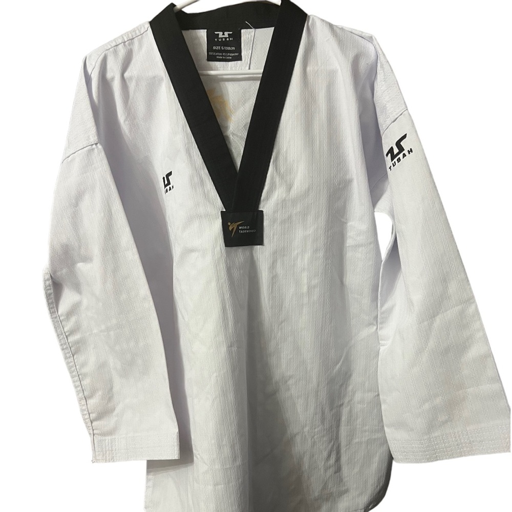 Men’s Tusah World Taekwondo White Long Sleeve Martial Arts Uniform Sz 5 190cm
